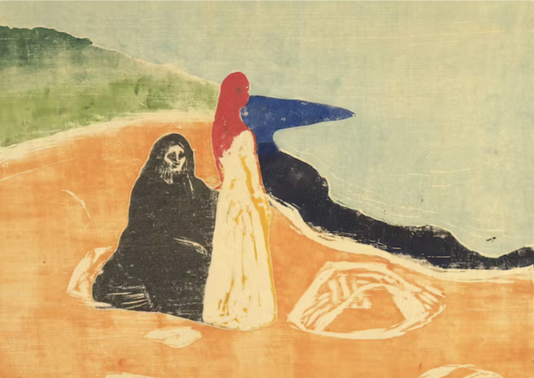 painting of two people on a beach